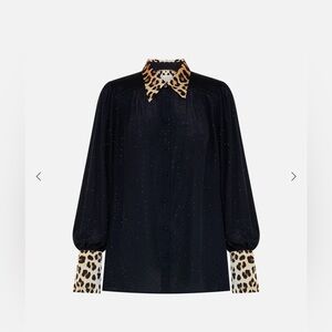 Camilla Leopard Collar Black Blouse